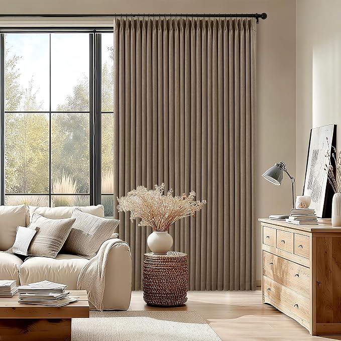 Latte 96 Inch Pinch Pleated Blackout Linen Curtains - Image 6