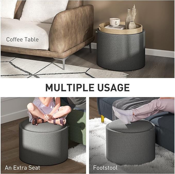 HOMCOM Round Storage Ottoman - Image 7