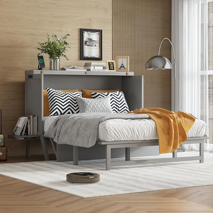 Queen Size Murphy Bed with USB Port and Removable Shelves on Each Side - Image 4