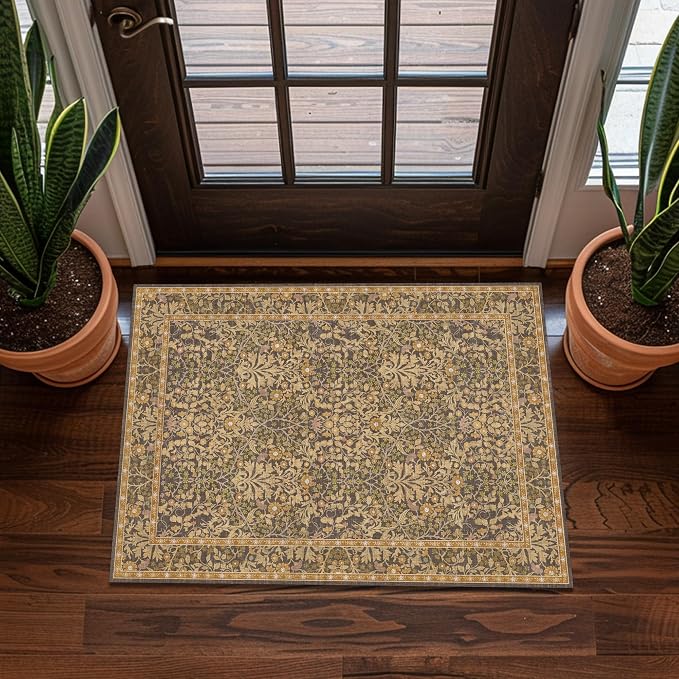 2x3 Area Rug Washable Entry Rug, Vintage Floral Thin Rug by Unknown