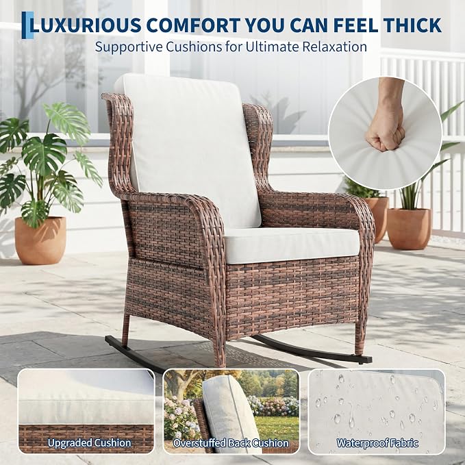 GarveeLife Single Wicker Rocking Chair, Classic Rattan Rocker - Image 6