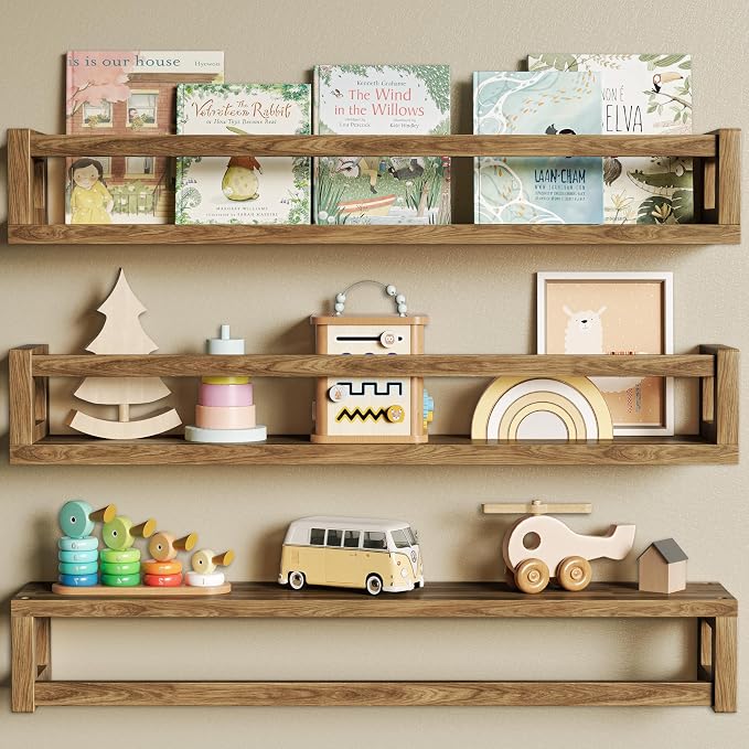 Upgraded Thick Floating Shelves, 24 Inch Solid Wood Bookshelf by Makestorageclosetolife