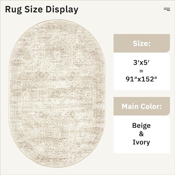 Soalmost Small Oval 3x5 Rug for Entryway Kitchen, Washable Area Rugs, Foldable - Image 5