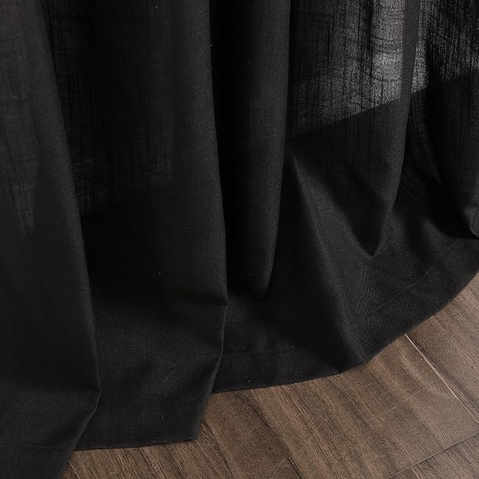 Vintage Black Linen Curtains 84 Inch Length 2 Panels Set - Image 9