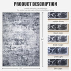 5x7 Area Rug Living Room: Modern Washable Indoor Soft Carpet Grey | - Image 2