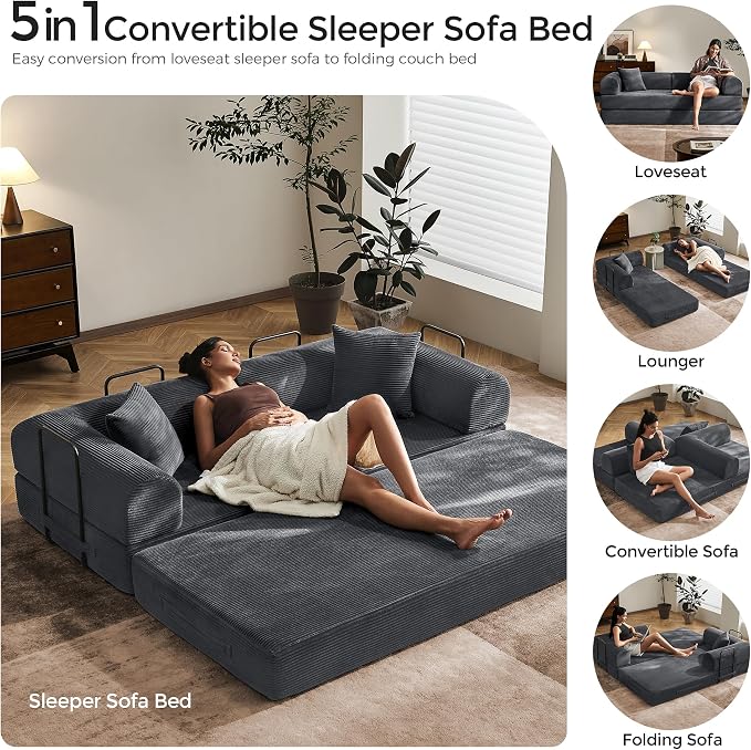 79" Convertible Sofa Bed with Fixed-Shape Frame & Removable Armrests, Modular - Image 6