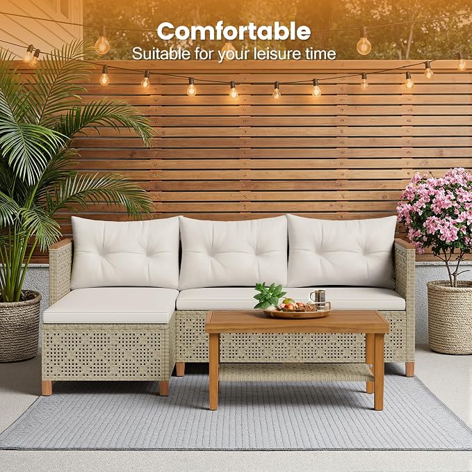 Devoko Wicker Patio Furniture Set, 3 Pieces Outdoor Sofa - Image 3