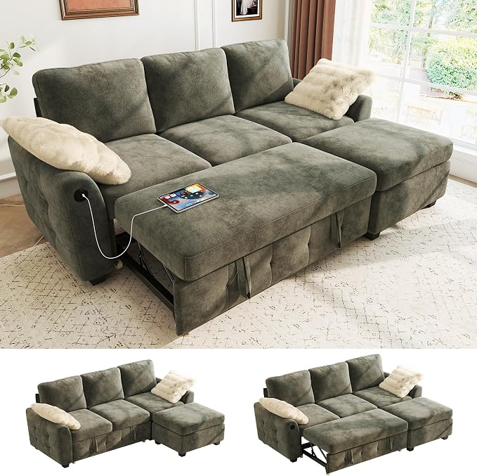 Ihanherry Modular Convertible Sectional Sofa Bed, Reversible Chaise & Storage by iHanHerry