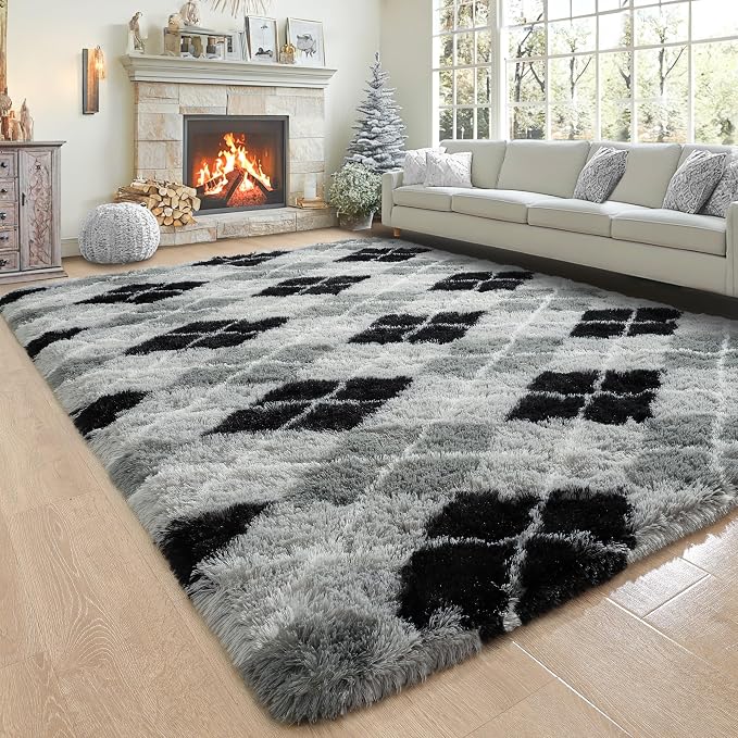 6x9 Large Black and Grey Fluffy Area Rug Non-Slip - Image 8