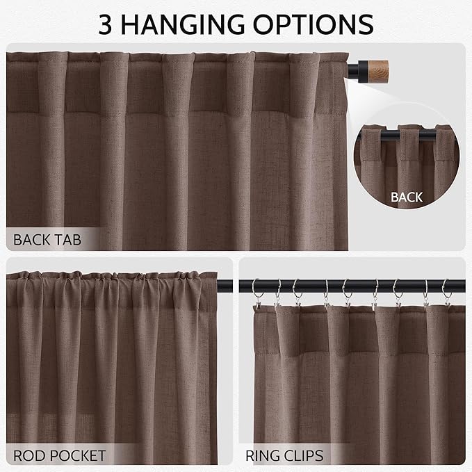 Cappuccino Linen Curtains 84 Inch Length 2 Panels Set - Image 3