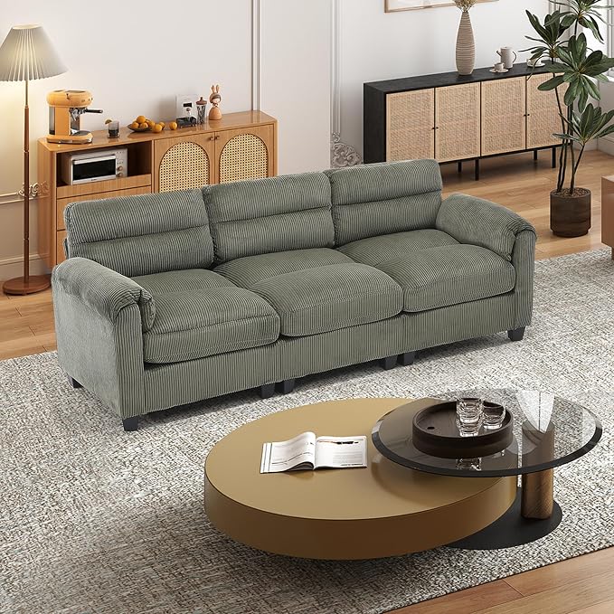 HAOMARKETS Corduroy Sofa Set, Upholstered 3-Seater Couch - Image 3