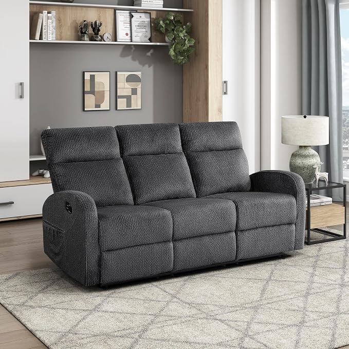 Lexicon Manual Reclining Sofa, Textured Microfiber Recliner Sofa, Wall Hugger by Lexicon