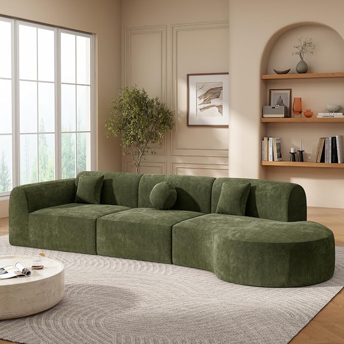 Merax 3-Piece 140" Sectional Modular Sofa Set, 4 Seat Curved Modern Cloud Couch by Merax