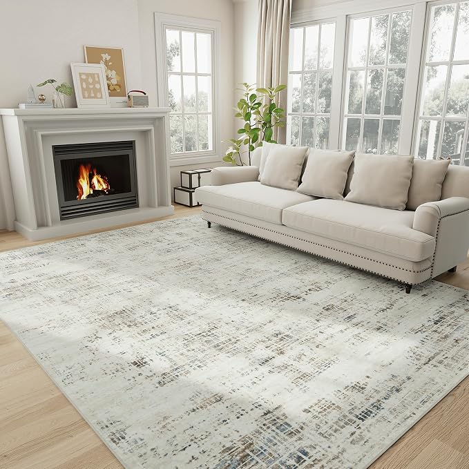 6x9 Washable Area Rug for Living Room Bedroom: Non-Slip Modern Gray White | by Oriannal