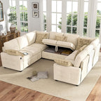 Hanherry Sectional Couch with Pull Out Sofa Bed, Chenille Sleeper Sofa with 2 - Image 8