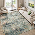 5x7 Area Rug for Living Room, Abstract Washable Non-Slip Rugs, Coffee/Green | by Lofus