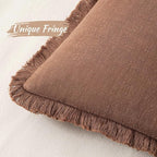 MIULEE Boho Linen Fringe Decorative Fall Throw Pillow Covers Brick 20x20 | Set - Image 2
