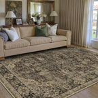 3x5 Brown Retro Floral Washable Area Rug - Image 3