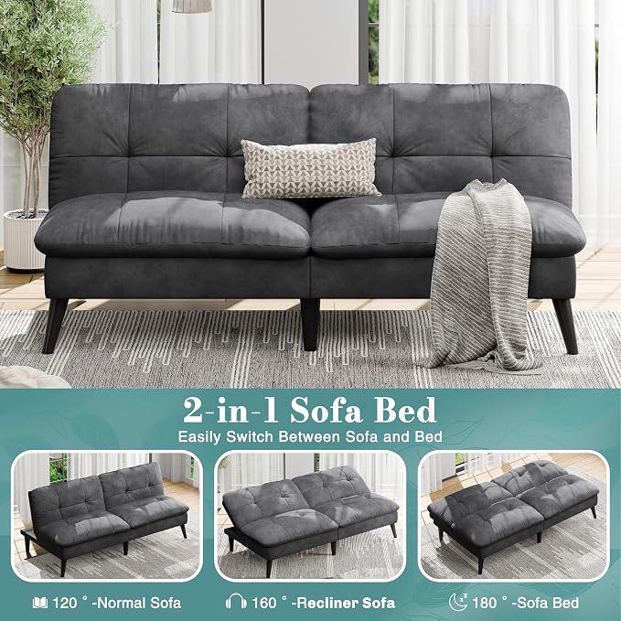 Shintenchi Futon Sofa Bed, Foldable Small Velvet Couch Bed - Image 3