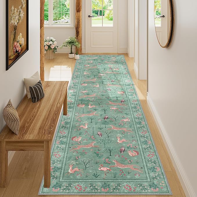 DUKINO 2x10 Kitchen Runner Rug, Soft Non Slip Animal Washable Rug, Teal | Low - Image 6