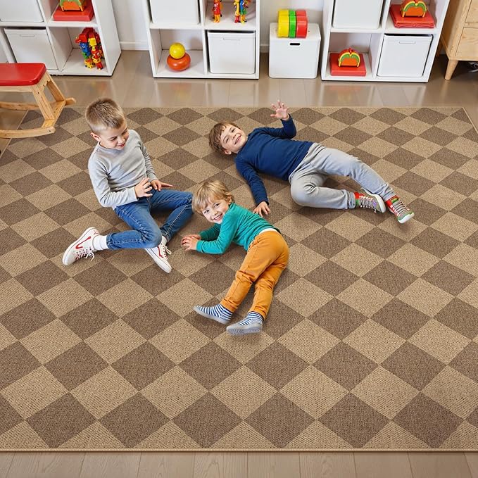 Lahome Checkered Easy Jute Living Room Rug, 8x10 Outdoor Rugs Washable | - Image 4