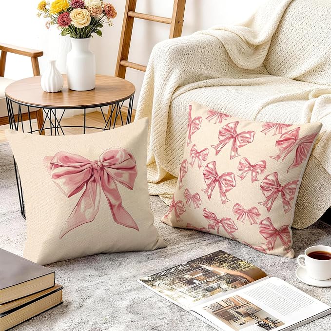 OBSEDE Cute Pink Bow Decorative Throw Pillow Covers 18 × 18 in, Couch Cushion - Image 6
