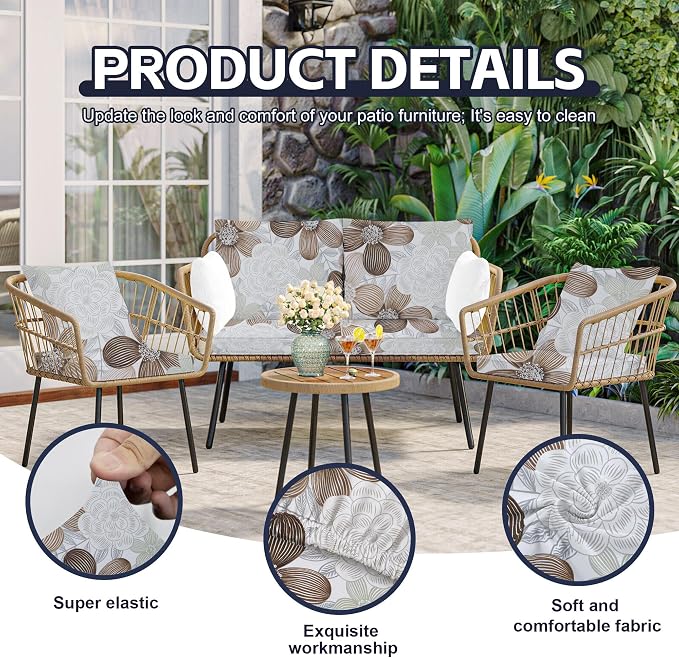 12Pcs Patio Cushion Covers, Outdoor Stretch Cushion Covers, Washable | Stretch - Image 3