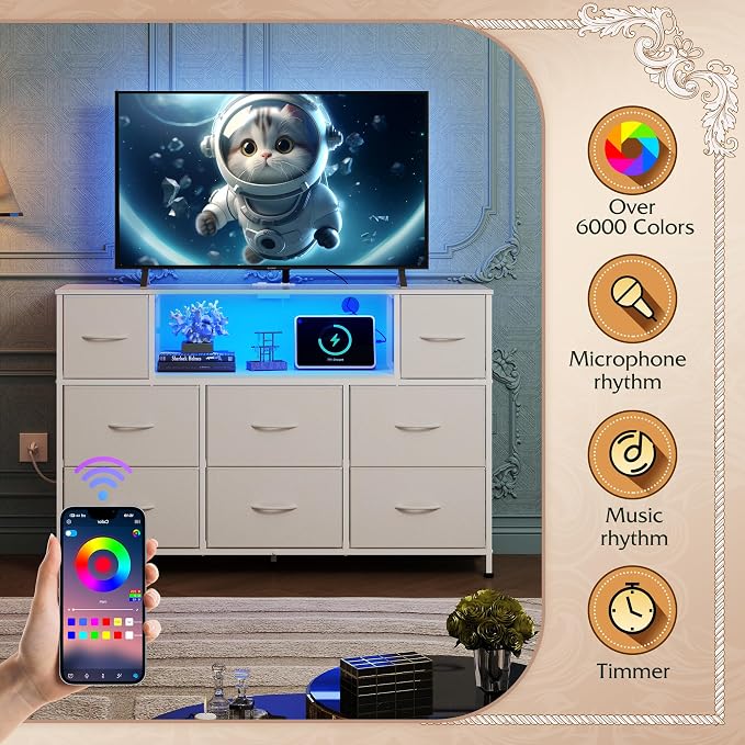 WLIVE White Dresser TV Stand for 45, 55 inch TV, Entertainment Center - Image 5