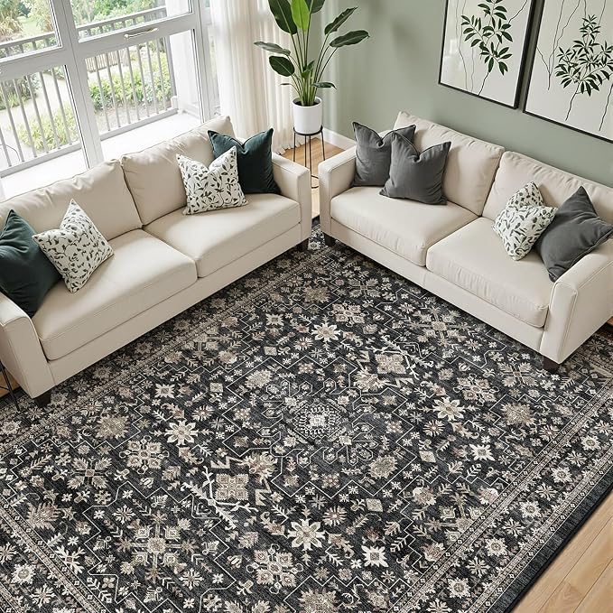 Grey Area Rug 10x14 for Living Room Bedroom | Low Pile; Non Slip;Machine by WelcometoBabovid