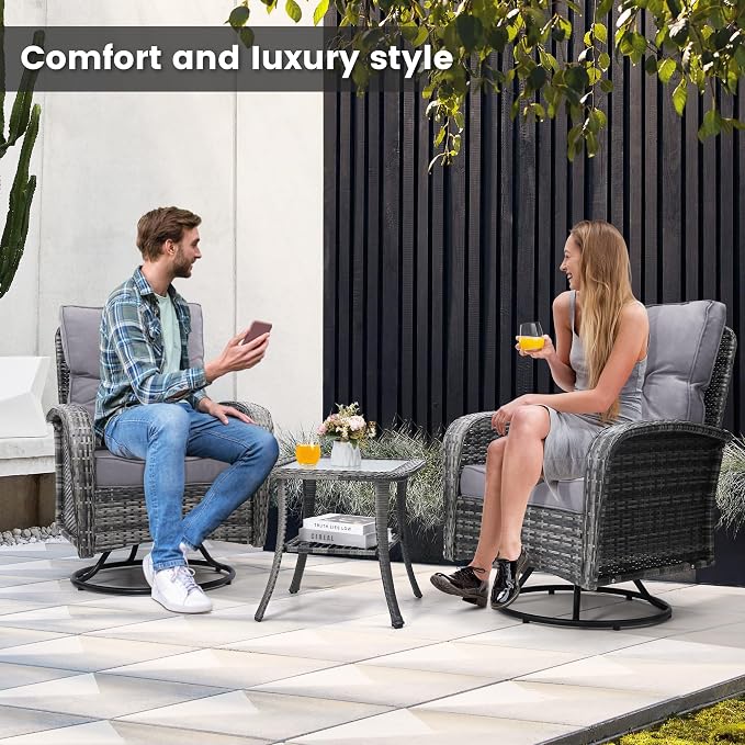 wildformers Luxury Outdoor Swivel Wicker Glider Patio Chairs - Image 3