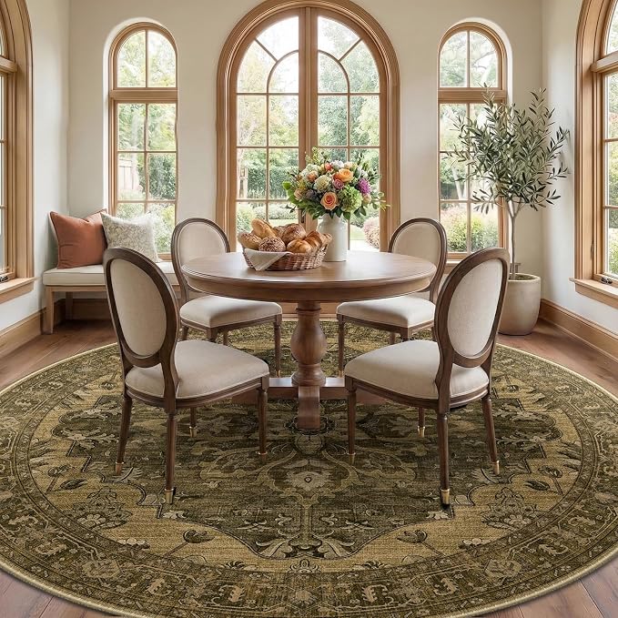 RELEANY Washable Area Rug, Round 10ft, Water Repellent, Pet Friendly, Vintage - Image 3