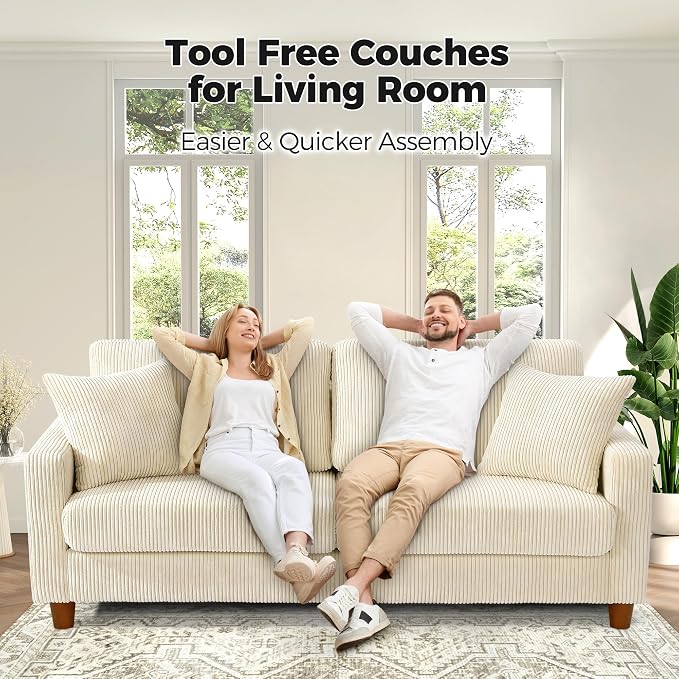 70in Corduroy Couch, Kidirect Sofa No Tool Assembly, Comfy Couches - Image 5