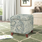 Adeco 18" Cube Storage Ottoman in Blue Paisley, Upholstered Linen Foot Stool & - Image 6
