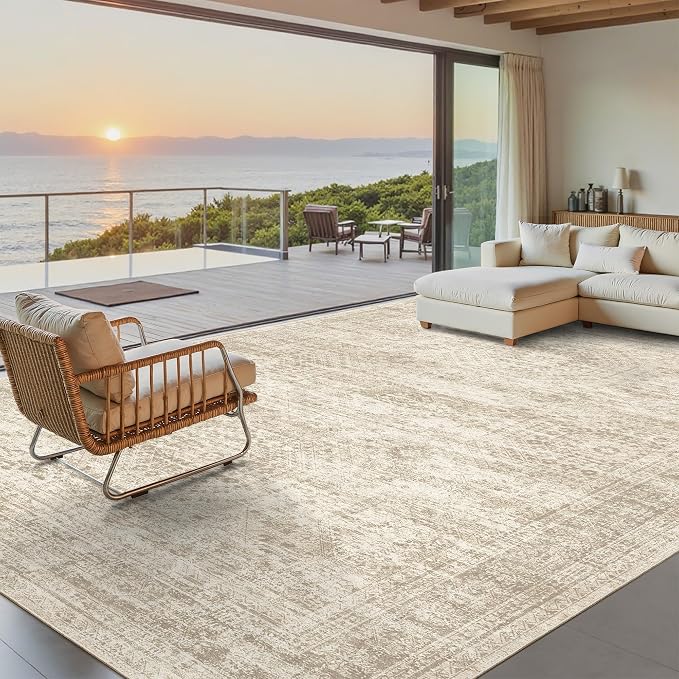 Soalmost Washable Area Rug 8x10 Large Soft Beige Rugs - Image 2