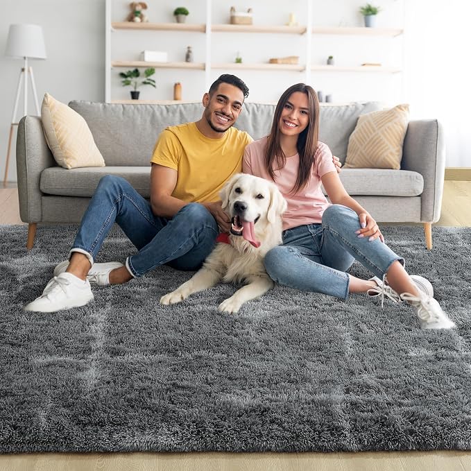 4x6 Grey Fluffy Soft Area Rug Non-Slip - Image 2
