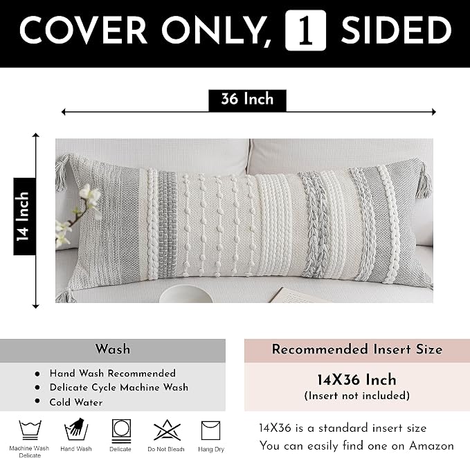 Gray Decorative Lumbar Pillow Cover 14x36, Farmhouse Lumbar Throw Pillow - Image 4
