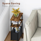 Narrow Side Table with Fabric Basket, Slim Nightstand with 3-Tier Storage Shelf - Image 5