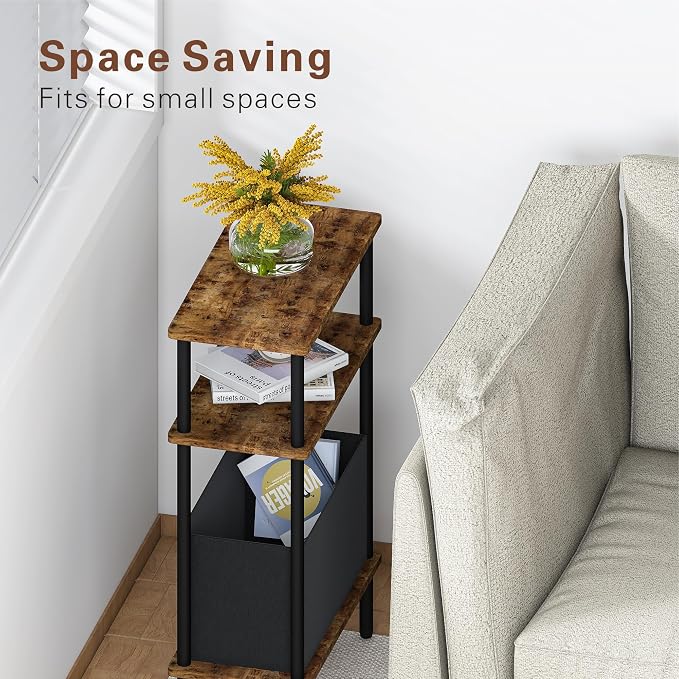 Narrow Side Table with Fabric Basket, End Table - Image 5