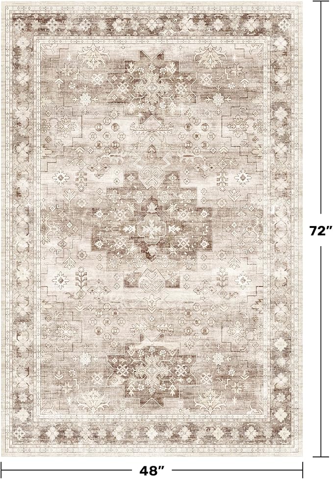 Washable Neutral Farmhouse Living Room Rug, 4x6 Area Rugs - Image 2