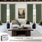 PleatedDrapes Dark Olive Green Pleat Memory Shape Linen Curtains 84 Inch Length - Image 5