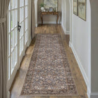 2x10 Brown Blue Vintage Floral Washable Runner Rug - Image 2