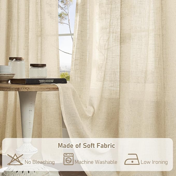 Semi Sheer Linen Curtains 96 inches Long 2 Panels Set, 52 x 96 Inch | Light - Image 8