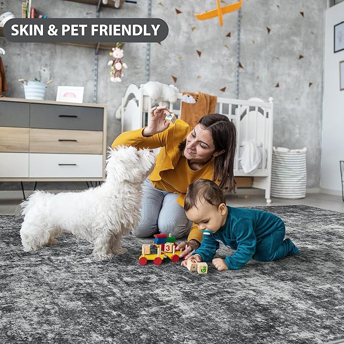 6x9 Area Rugs for Living Room Washable Bedroom Dining Room Black Grey | Modern - Image 8