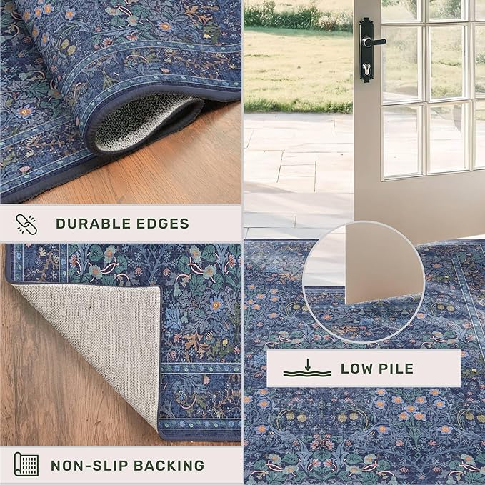 Non Slip 2x10 Dark Blue Hallway Runner - 10ft Long Runner Rugs - Image 5
