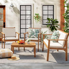 Flamaker Patio Furniture 4 Piece Outdoor Acacia Wood Patio Conversation Sofa Set - Image 2