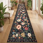 DUKINO 2.6x14 Washable Runner Rug, Floral Non Slip Long Runner Rug, Low Pile by DUKINO