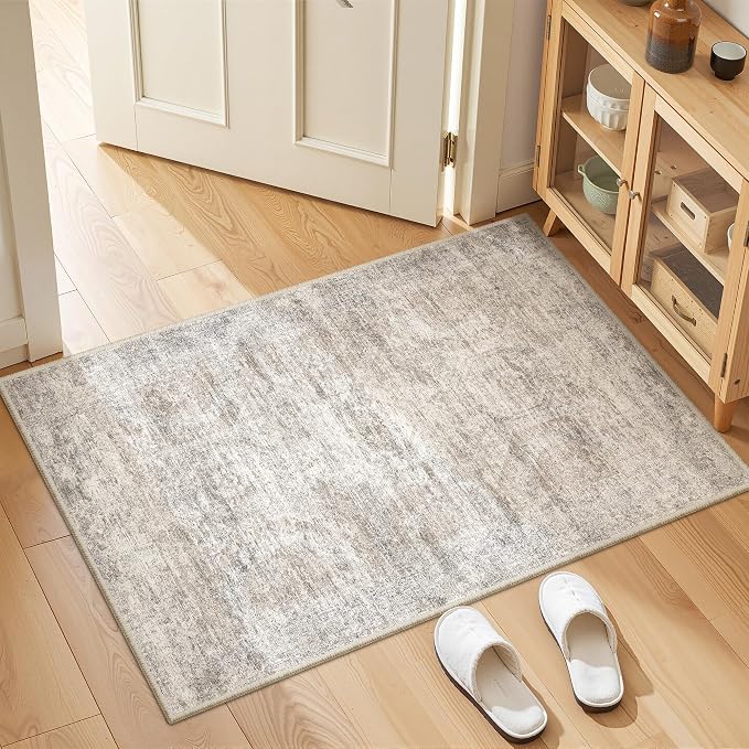 2x3 Rug Non Slip, Small Washable Entryway Rug, Taupe | Welcome Mat, Runner - Image 3