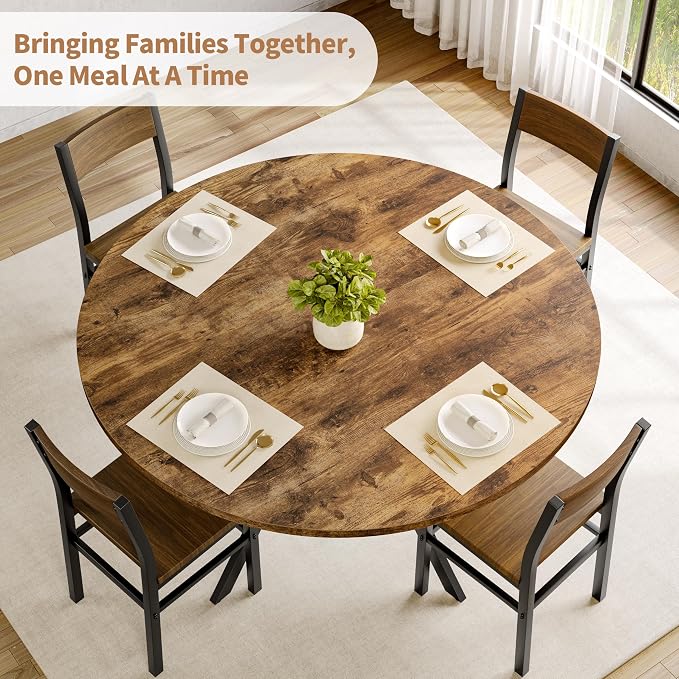 MECHYIN Round Dining Table for 2-4, 42 Inch Wood Kitchen & Dining Room Tables - Image 4