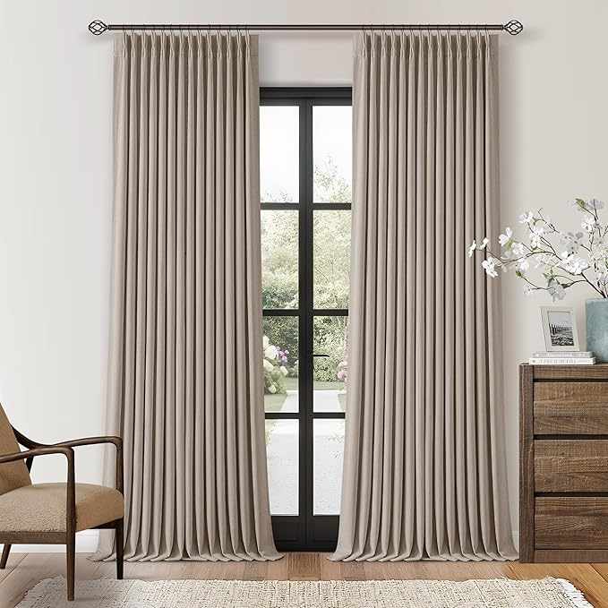 Burlywood Birch Pinch Pleated Blackout 102 Inch Linen Curtains Dual Layer | by Twodrapes