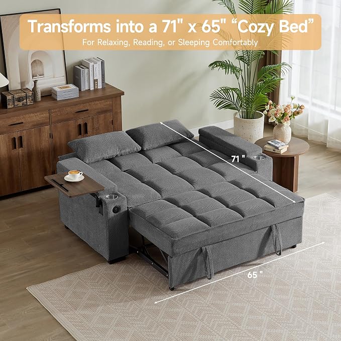 Auvsoce 65'' Chaise Lounge Chair Indoor, 3-in-1 Convertible Sofa Bed - Image 4